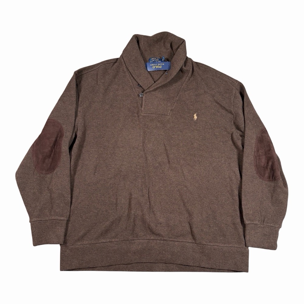POLO RALPH LAUREN Sweater Elbow Patches 2XB Mens Luxury Jersey Shawl Collar NWT